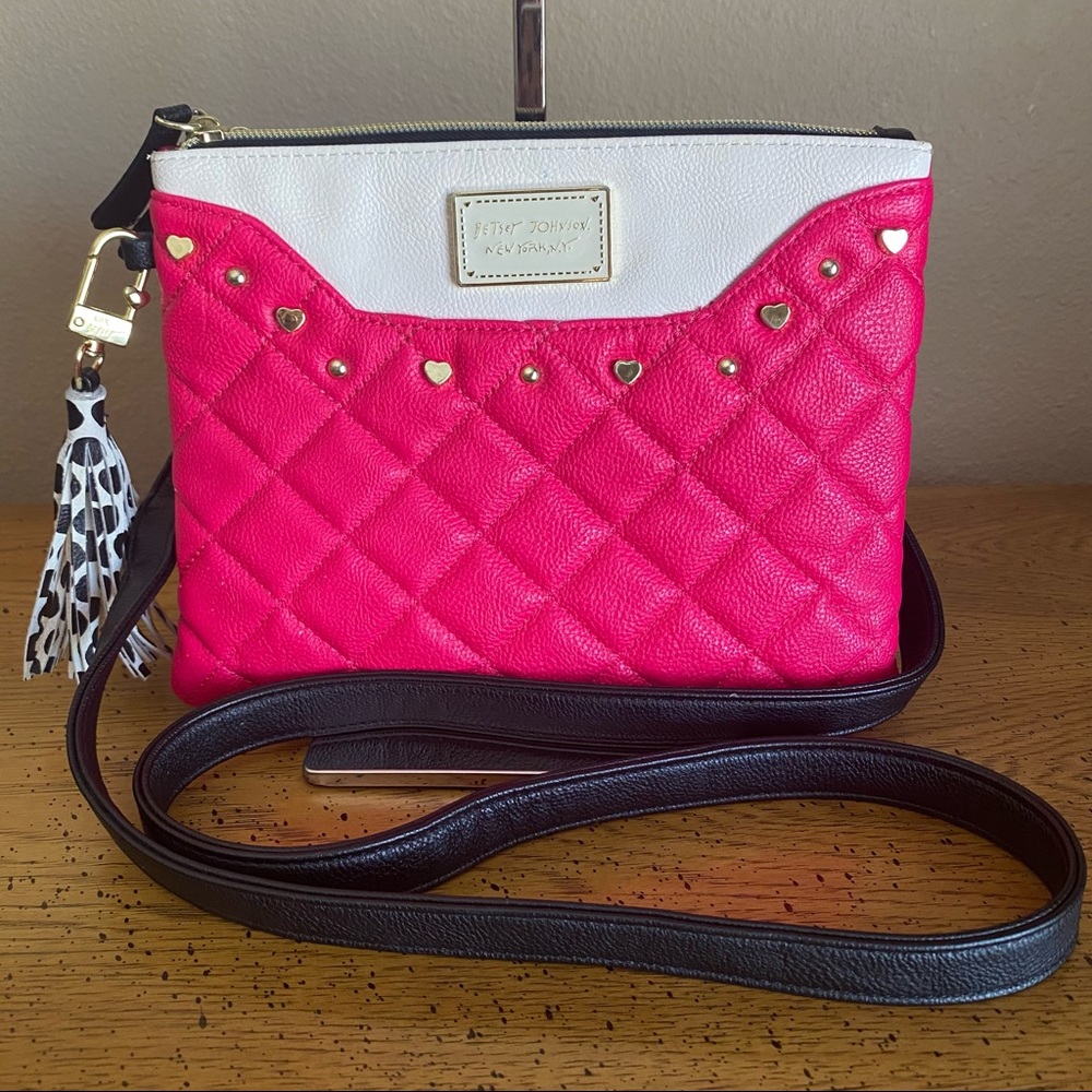 Betsey Johnson Pink With Black & White Detail Crossbody Purse